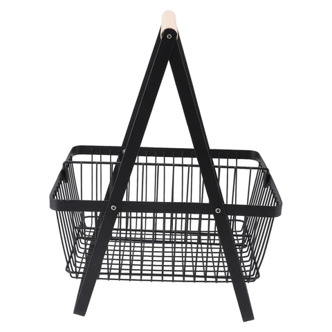 Countertop Fruit Basket Large Capacity Portable Modern Metal Rectangle Basket with Wooden Handle for Gardening Tool Snack Black In Australia - Darrahopens