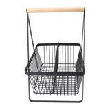 Countertop Fruit Basket Large Capacity Portable Modern Metal Rectangle Basket with Wooden Handle for Gardening Tool Snack Black