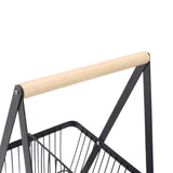 Countertop Fruit Basket Large Capacity Portable Modern Metal Rectangle Basket with Wooden Handle for Gardening Tool Snack Black