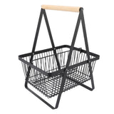 Countertop Fruit Basket Large Capacity Portable Modern Metal Rectangle Basket with Wooden Handle for Gardening Tool Snack Black
