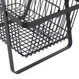 Countertop Fruit Basket Large Capacity Portable Modern Metal Rectangle Basket with Wooden Handle for Gardening Tool Snack Black