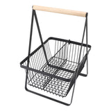 Countertop Fruit Basket Large Capacity Portable Modern Metal Rectangle Basket with Wooden Handle for Gardening Tool Snack Black
