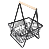 Countertop Fruit Basket Large Capacity Portable Modern Metal Rectangle Basket with Wooden Handle for Gardening Tool Snack Black
