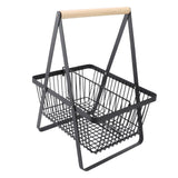 Countertop Fruit Basket Large Capacity Portable Modern Metal Rectangle Basket with Wooden Handle for Gardening Tool Snack Black
