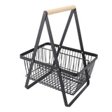 Countertop Fruit Basket Large Capacity Portable Modern Metal Rectangle Basket with Wooden Handle for Gardening Tool Snack Black