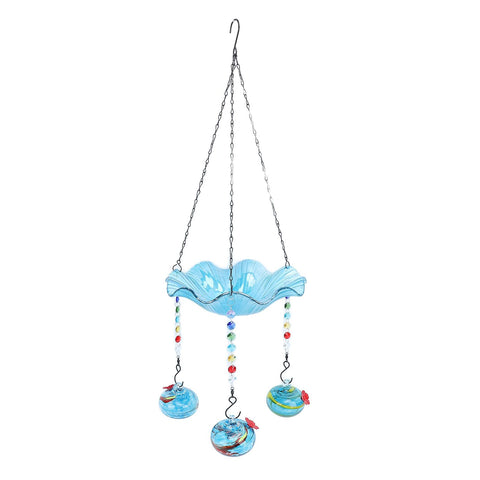 Hummingbird Feeder Bird Bath for Outdoors 2 In 1 Hanging Solar Bird Bath Fountain with 3 Feeder Pots for Small Birds