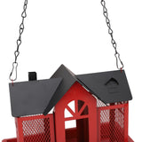 Bird Feeder House for Outside Mesh Wild Bird Feeder Large Capacity Weatherproof Bird Feeding Station Hanging for Garden Yard Squirrel Proof Red