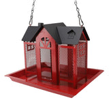 Bird Feeder House for Outside Mesh Wild Bird Feeder Large Capacity Weatherproof Bird Feeding Station Hanging for Garden Yard Squirrel Proof Red