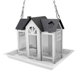 Bird Feeder House for Outside Mesh Wild Bird Feeder Large Capacity Weatherproof Bird Feeding Station Hanging for Garden Yard Squirrel Proof White