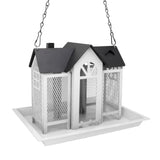 Bird Feeder House for Outside Mesh Wild Bird Feeder Large Capacity Weatherproof Bird Feeding Station Hanging for Garden Yard Squirrel Proof White