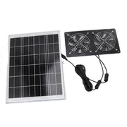Solar Dual Fan Kit 30W IP65 Waterproofing Tempered Glass Laminate 17mm Aluminum Alloy Frame Ventilation Solar Fan for Outdoor Pet House Shed
