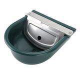 Livestock Water Bowl Trough Drinking Dispenser Farm Feeder Plastic with Iron Lid Float Ball Green for Cattle Sheep Horse