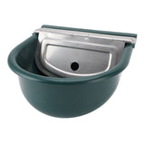 Livestock Water Bowl Trough Drinking Dispenser Farm Feeder Plastic with Iron Lid Float Ball Green for Cattle Sheep Horse