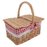 Wicker Picnic Basket with Lid Handle Removable Liner Multifunction Garden Harvest Basket for Flowers Fruits Vegetables Red Checked