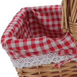 Wicker Picnic Basket with Lid Handle Removable Liner Multifunction Garden Harvest Basket for Flowers Fruits Vegetables Red Checked