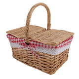Wicker Picnic Basket with Lid Handle Removable Liner Multifunction Garden Harvest Basket for Flowers Fruits Vegetables Red Checked