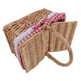 Wicker Picnic Basket with Lid Handle Removable Liner Multifunction Garden Harvest Basket for Flowers Fruits Vegetables Red Checked