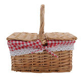 Wicker Picnic Basket with Lid Handle Removable Liner Multifunction Garden Harvest Basket for Flowers Fruits Vegetables Red Checked