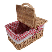 Wicker Picnic Basket with Lid Handle Removable Liner Multifunction Garden Harvest Basket for Flowers Fruits Vegetables Red Checked
