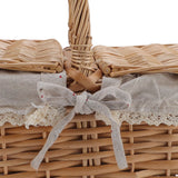 Wicker Picnic Basket with Lid Handle Removable Liner Multifunction Garden Harvest Basket for Flowers Fruits Vegetables daisy