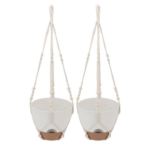 2 Pack 10 Inch Self Watering Hanging Planter Plastic Wood Hanging Flower Pot Basket with Drainage Holes for Indoor Outdoor Garden Home In Australia - Darrahopens