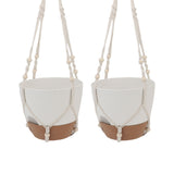 2 Pack 10 Inch Self Watering Hanging Planter Plastic Wood Hanging Flower Pot Basket with Drainage Holes for Indoor Outdoor Garden Home