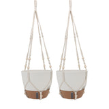 2 Pack 10 Inch Self Watering Hanging Planter Plastic Wood Hanging Flower Pot Basket with Drainage Holes for Indoor Outdoor Garden Home