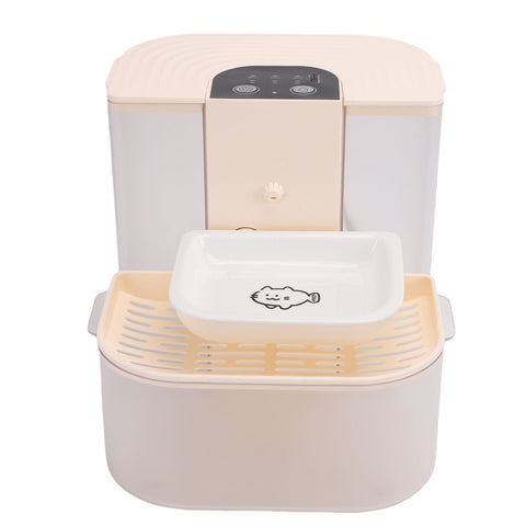 Smart Water Dispenser for Cats 4.5L Capacity No Filter Needed Pet Water Fountain Separate Clean Dirty Water Ceramic Bowl Temperature Control Remote Quiet Cream White