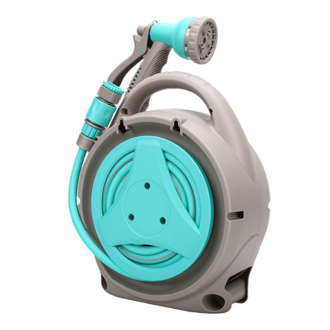 15M Portable Garden Hose Reel with Nozzle Handheld Water Hose Holder Reel for Outdoor Watering Green In Australia - Darrahopens