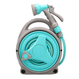 15M Portable Garden Hose Reel with Nozzle Handheld Water Hose Holder Reel for Outdoor Watering Green