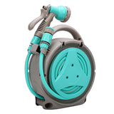 15M Portable Garden Hose Reel with Nozzle Handheld Water Hose Holder Reel for Outdoor Watering Green