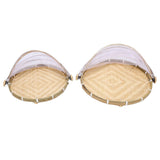 2PCS Food Serving Tent Basket Hand Woven Basket Dust Proof Vegetable Fruits Bread Storage with Mesh Gauze Cover Round