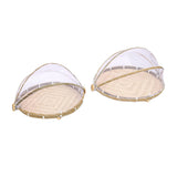 2PCS Food Serving Tent Basket Hand Woven Basket Dust Proof Vegetable Fruits Bread Storage with Mesh Gauze Cover Round