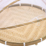 2PCS Food Serving Tent Basket Hand Woven Basket Dust Proof Vegetable Fruits Bread Storage with Mesh Gauze Cover Round