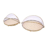 2PCS Food Serving Tent Basket Hand Woven Basket Dust Proof Vegetable Fruits Bread Storage with Mesh Gauze Cover Round