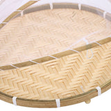 2PCS Food Serving Tent Basket Hand Woven Basket Dust Proof Vegetable Fruits Bread Storage with Mesh Gauze Cover Round