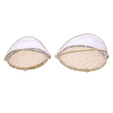 2PCS Food Serving Tent Basket Hand Woven Basket Dust Proof Vegetable Fruits Bread Storage with Mesh Gauze Cover Round