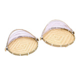 2PCS Food Serving Tent Basket Hand Woven Basket Dust Proof Vegetable Fruits Bread Storage with Mesh Gauze Cover Round