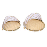 2PCS Food Serving Tent Basket Hand Woven Basket Dust Proof Vegetable Fruits Bread Storage with Mesh Gauze Cover Round