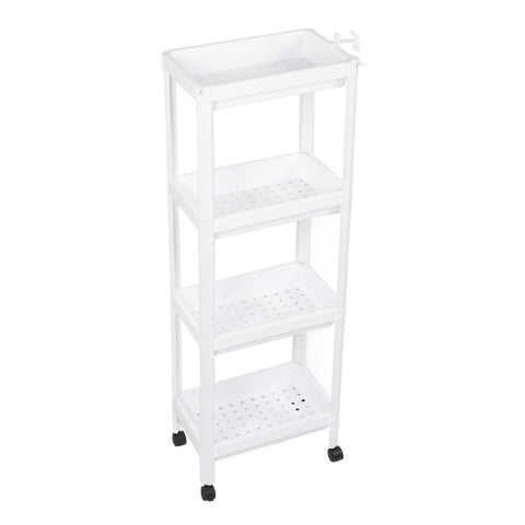 Bathroom Tower Shelf Plastic Freestanding Storage Rack Organizer Multifunctional Shelving Unit for Living Room Bedroom Kitchen White 4 Layers (with Wheel) In Australia - Darrahopens
