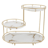Makeup Shelf Organizer Iron Glass Stylish Modern Bathroom Countertop Organizer for Cosmetic Perfume Skincare White Background