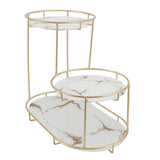 Makeup Shelf Organizer Iron Glass Stylish Modern Bathroom Countertop Organizer for Cosmetic Perfume Skincare White Background