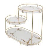 Makeup Shelf Organizer Iron Glass Stylish Modern Bathroom Countertop Organizer for Cosmetic Perfume Skincare White Background