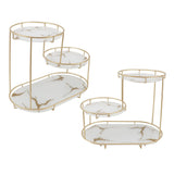 Makeup Shelf Organizer Iron Glass Stylish Modern Bathroom Countertop Organizer for Cosmetic Perfume Skincare White Background