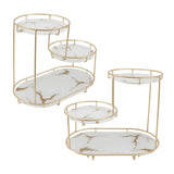 Makeup Shelf Organizer Iron Glass Stylish Modern Bathroom Countertop Organizer for Cosmetic Perfume Skincare White Background