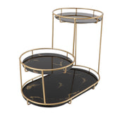 Makeup Shelf Organizer Iron Glass Stylish Modern Bathroom Countertop Organizer for Cosmetic Perfume Skincare Black Background