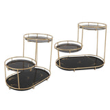 Makeup Shelf Organizer Iron Glass Stylish Modern Bathroom Countertop Organizer for Cosmetic Perfume Skincare Black Background