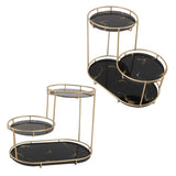 Makeup Shelf Organizer Iron Glass Stylish Modern Bathroom Countertop Organizer for Cosmetic Perfume Skincare Black Background