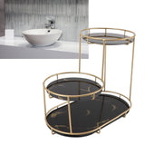 Makeup Shelf Organizer Iron Glass Stylish Modern Bathroom Countertop Organizer for Cosmetic Perfume Skincare Black Background