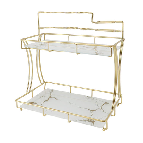 Countertop Storage Rack Double Layer Waterproof Counter Organizer Shelf with Electric Toothbrush Holder for Bathroom White Background Gold Grain In Australia - Darrahopens